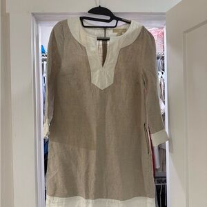 Michael Kors Tan Linen Tunic with Cream Trim